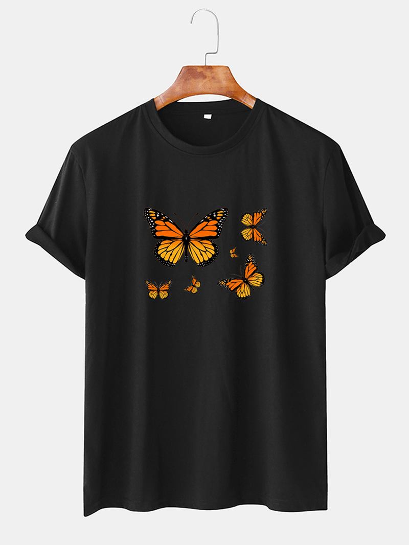 Herr Butterfly Med Tryck Crew Neck Kortärmade Andningsbara T-shirts