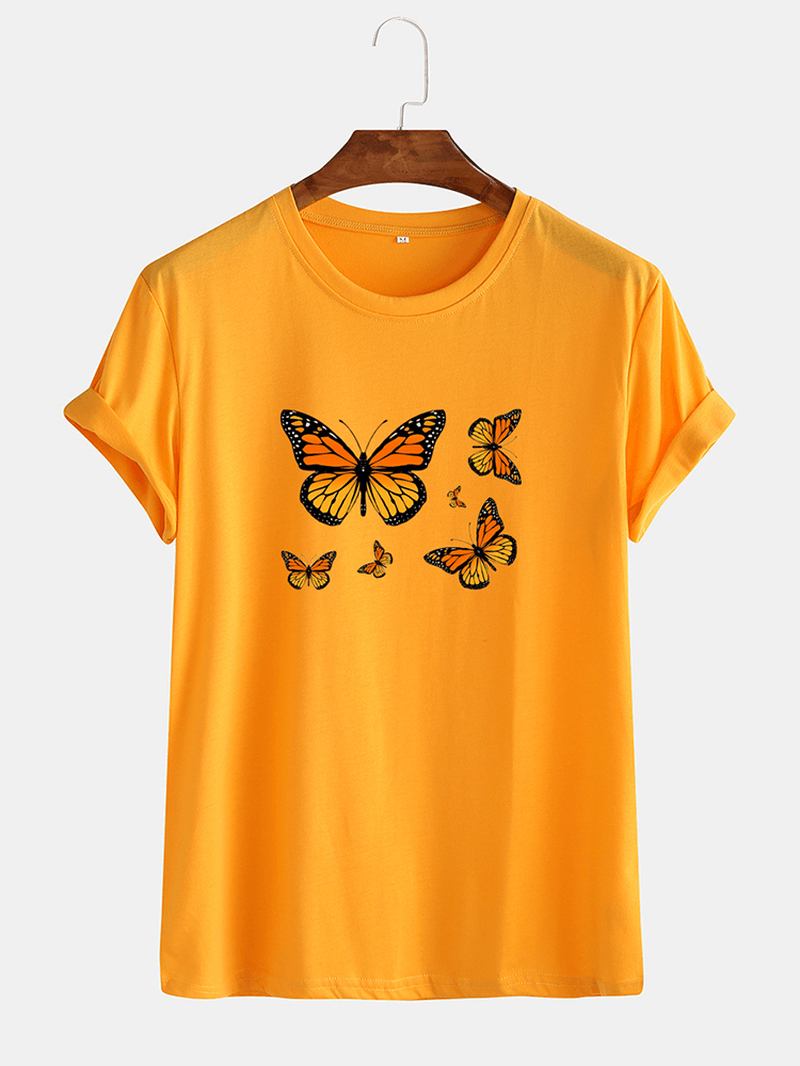 Herr Butterfly Med Tryck Crew Neck Kortärmade Andningsbara T-shirts