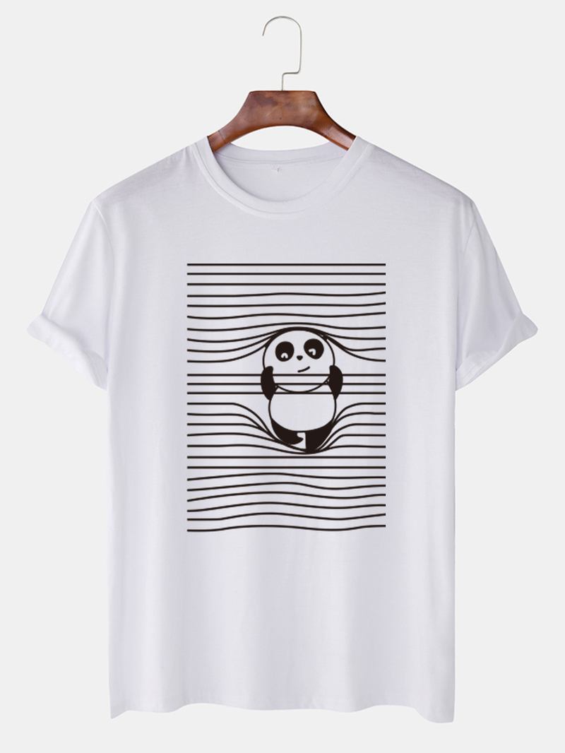 Herr Cartoon Panda & Line Med Tryck Rundhalsad Kortärmad Söta T-shirts