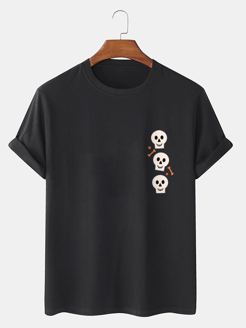 Herr Casual 100% Bomull Skeletttryckta T-shirts Med Rund Hals