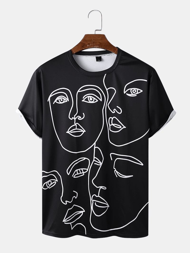 Herr Casual Face Line Graphics T-shirts