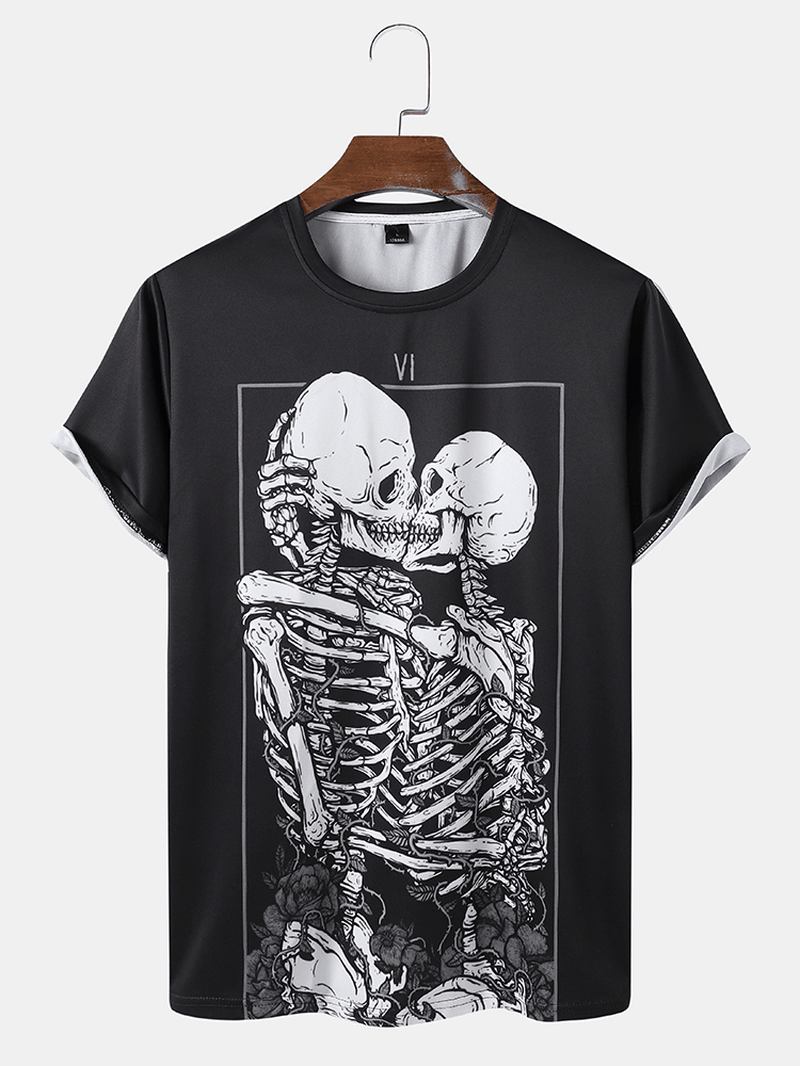 Herr Casual Skull Med Tryck Lös T-shirt