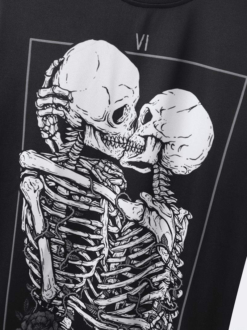 Herr Casual Skull Med Tryck Lös T-shirt