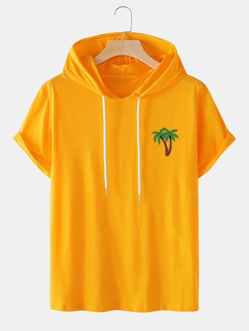 Herr Coconut Tree Hooded Brösttryck Casual T-shirts