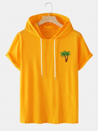 Herr Coconut Tree Hooded Brösttryck Casual T-shirts