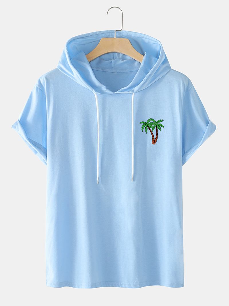 Herr Coconut Tree Hooded Brösttryck Casual T-shirts