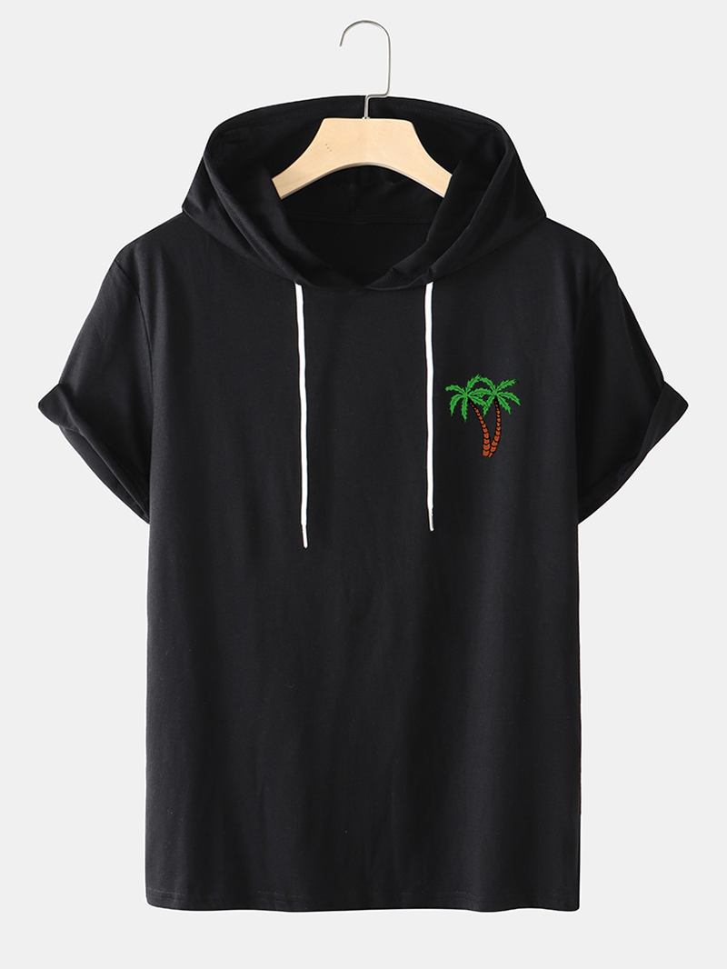 Herr Coconut Tree Hooded Brösttryck Casual T-shirts