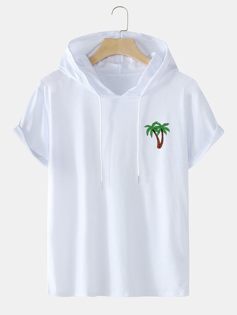 Herr Coconut Tree Hooded Brösttryck Casual T-shirts