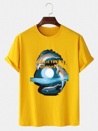 Herr Dolphin Grafiskt Tryck 100% Bomull O-hals Kortärmad T-shirt