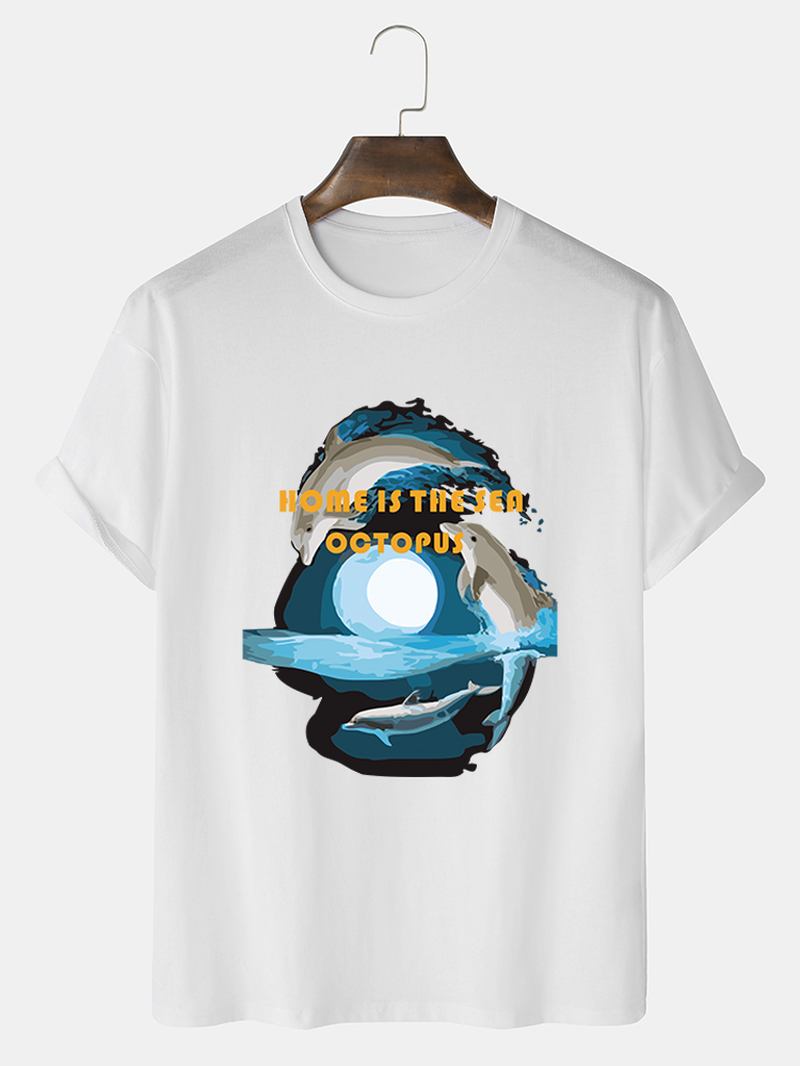 Herr Dolphin Grafiskt Tryck 100% Bomull O-hals Kortärmad T-shirt