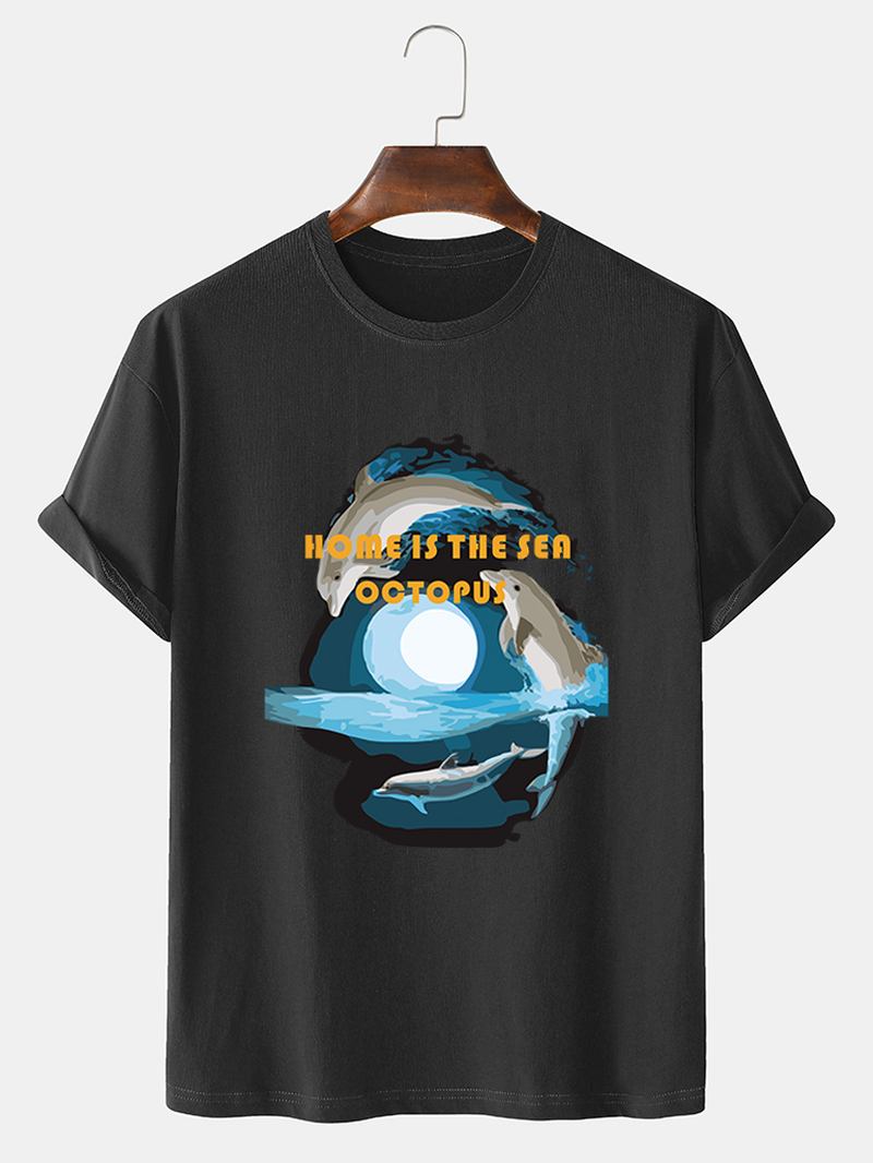 Herr Dolphin Grafiskt Tryck 100% Bomull O-hals Kortärmad T-shirt