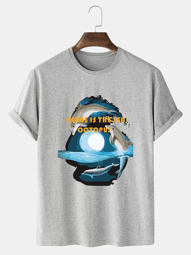 Herr Dolphin Grafiskt Tryck 100% Bomull O-hals Kortärmad T-shirt