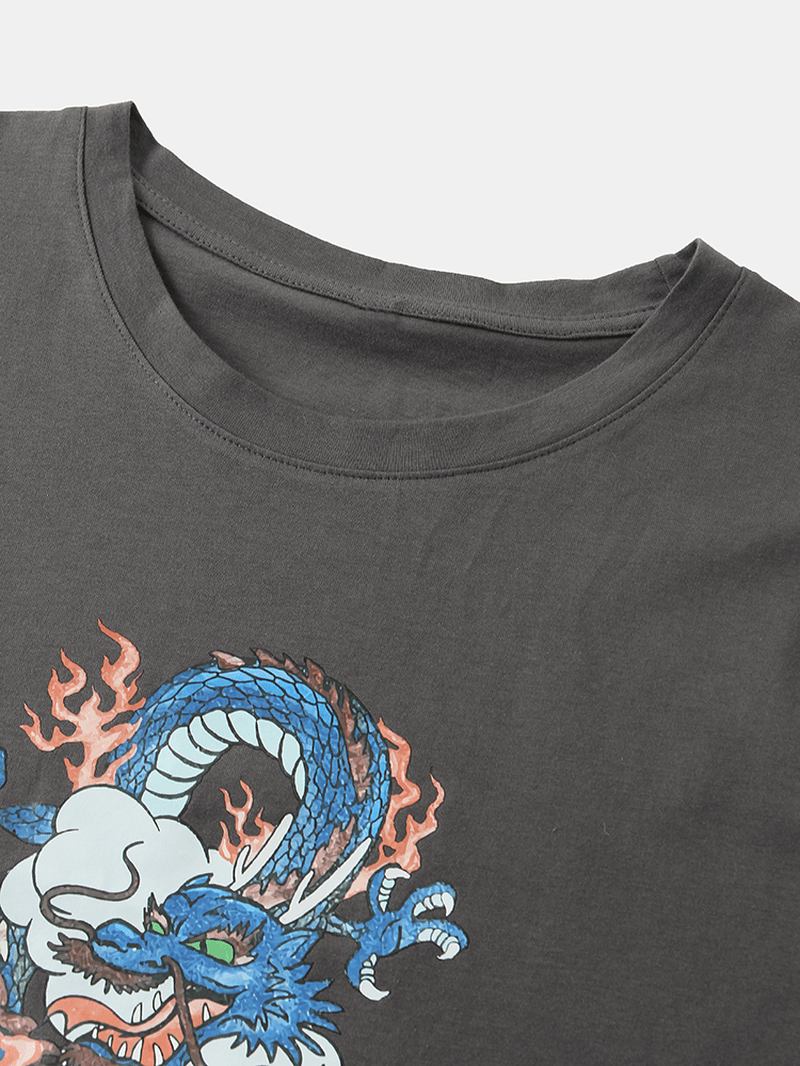 Herr Dragon Med Tryck Rundhalsad Orental Kortärmad T-shirt