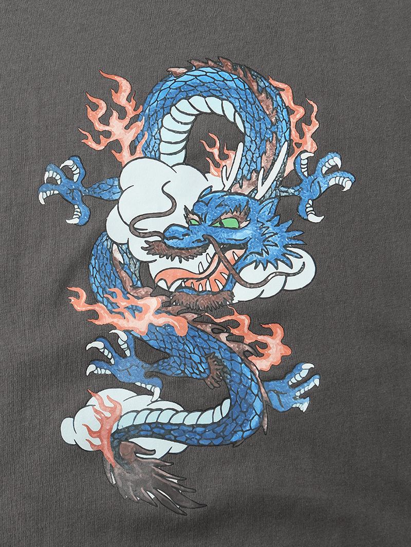 Herr Dragon Med Tryck Rundhalsad Orental Kortärmad T-shirt