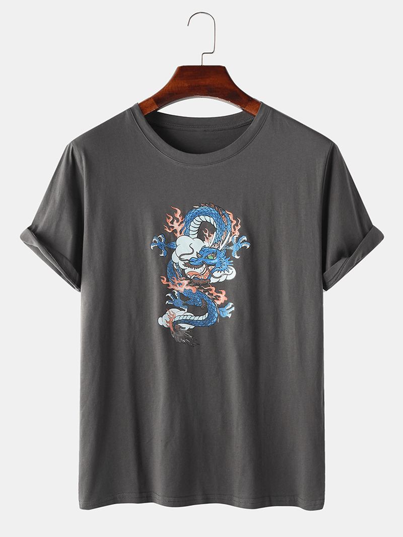 Herr Dragon Med Tryck Rundhalsad Orental Kortärmad T-shirt