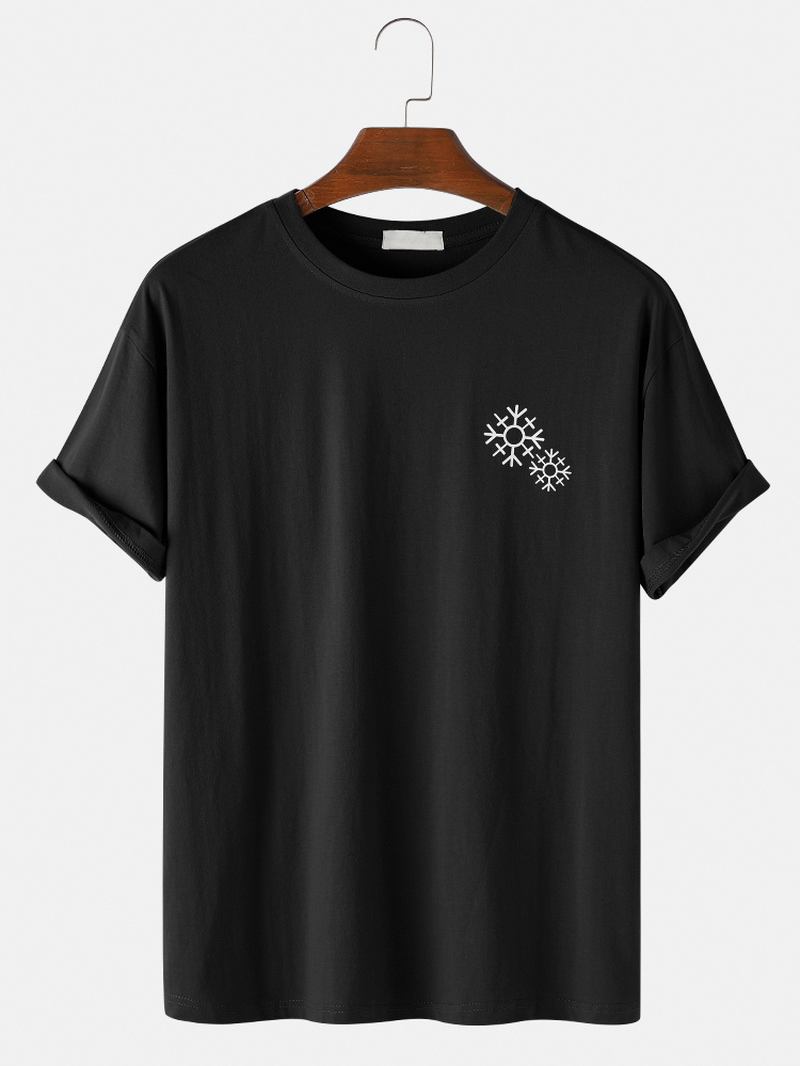 Herr Enfärgad Snöflingatryck O-hals Avslappnad Kortärmad T-shirt