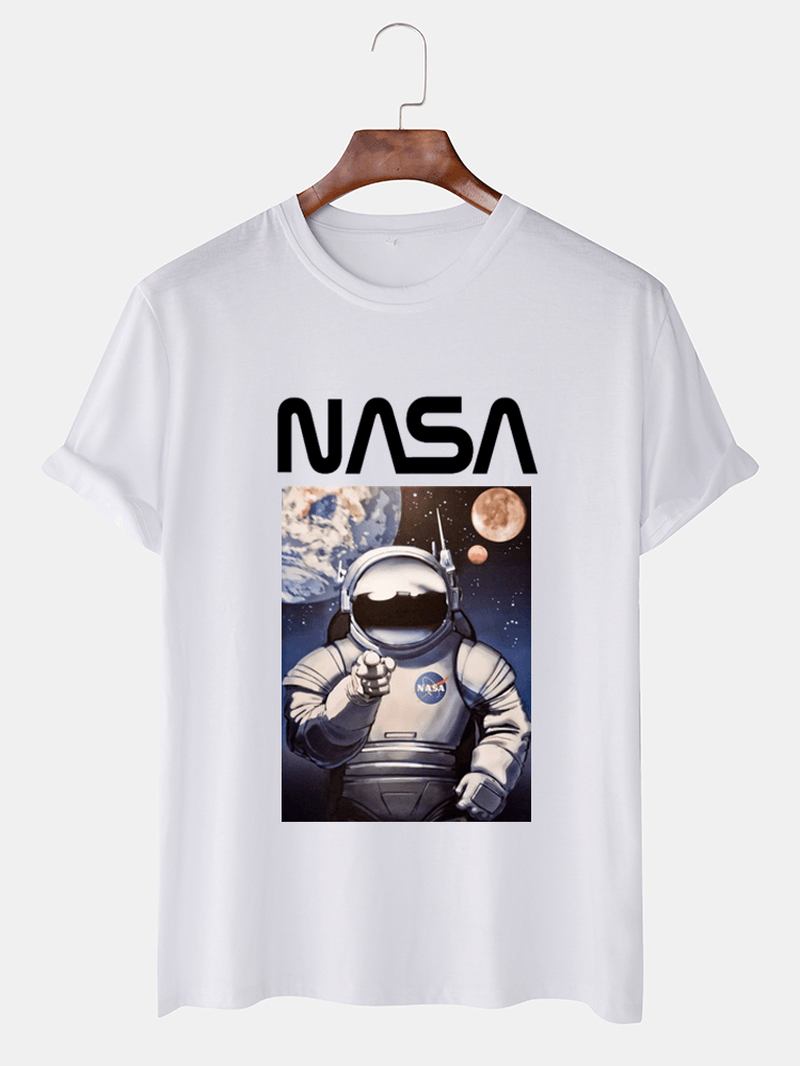 Herr Nasa Cartoon Med Tryck Crew Neck Andas Casual T-shirts