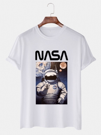 Herr Nasa Cartoon Med Tryck Crew Neck Andas Casual T-shirts