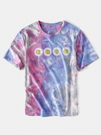 Herr Small Blommor Med Tryck Tie Dye Rund Hals Kortärmad T-shirt