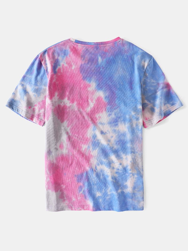 Herr Small Blommor Med Tryck Tie Dye Rund Hals Kortärmad T-shirt