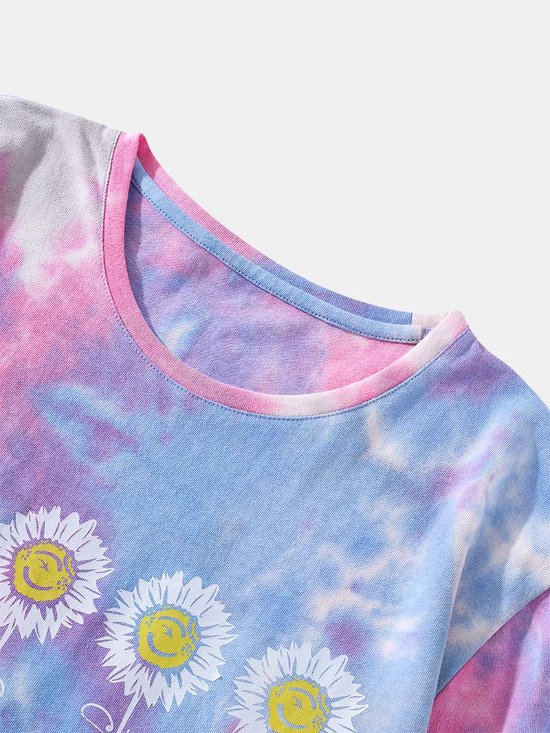 Herr Small Blommor Med Tryck Tie Dye Rund Hals Kortärmad T-shirt