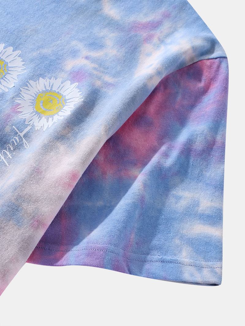 Herr Small Blommor Med Tryck Tie Dye Rund Hals Kortärmad T-shirt