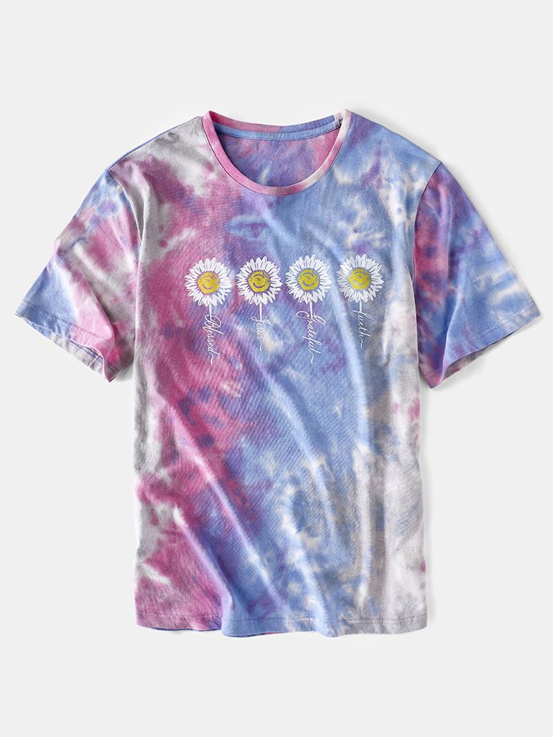 Herr Small Blommor Med Tryck Tie Dye Rund Hals Kortärmad T-shirt