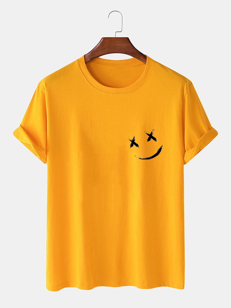 Herr Smile Brösttryck O-hals Casual Lös Kortärmad T-shirt