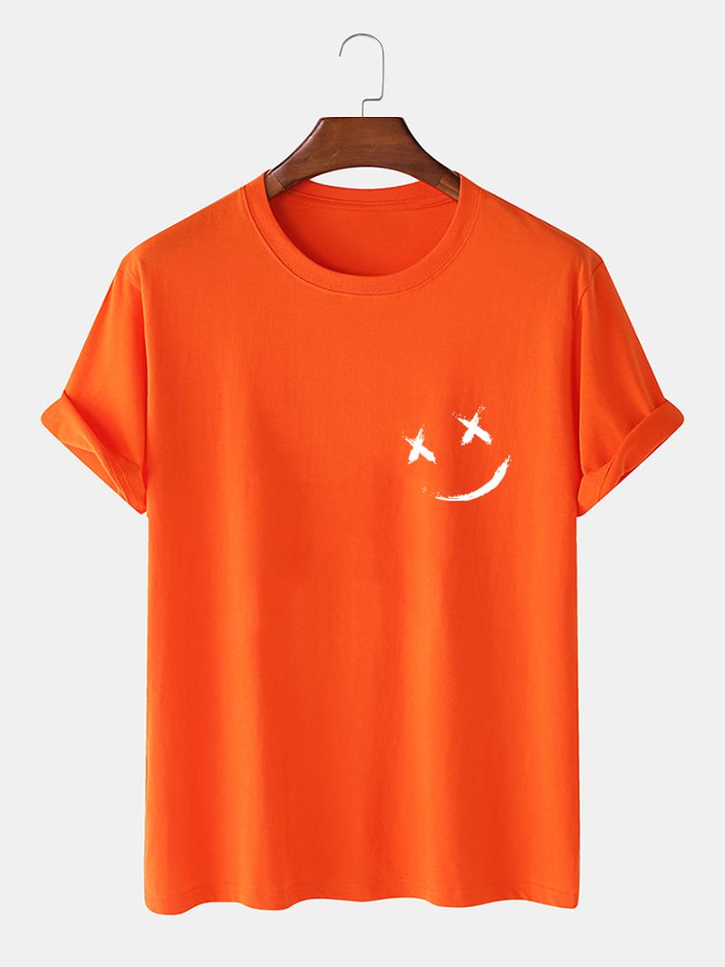 Herr Smile Brösttryck O-hals Casual Lös Kortärmad T-shirt