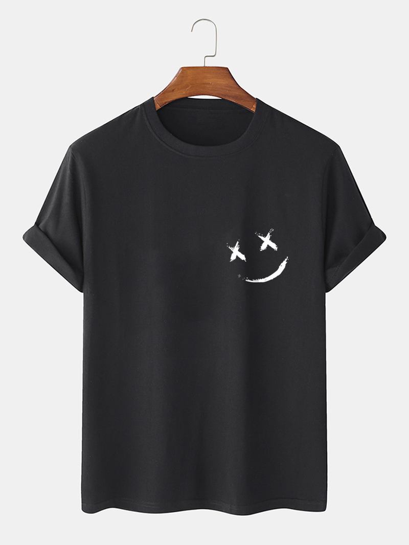 Herr Smile Brösttryck O-hals Casual Lös Kortärmad T-shirt