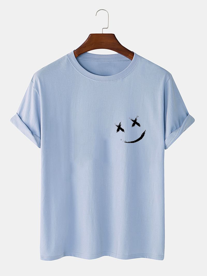 Herr Smile Brösttryck O-hals Casual Lös Kortärmad T-shirt