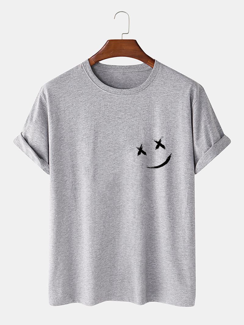 Herr Smile Brösttryck O-hals Casual Lös Kortärmad T-shirt