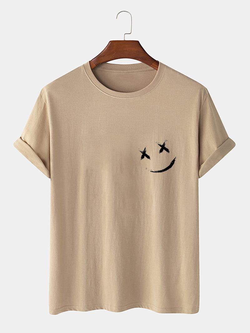 Herr Smile Brösttryck O-hals Casual Lös Kortärmad T-shirt