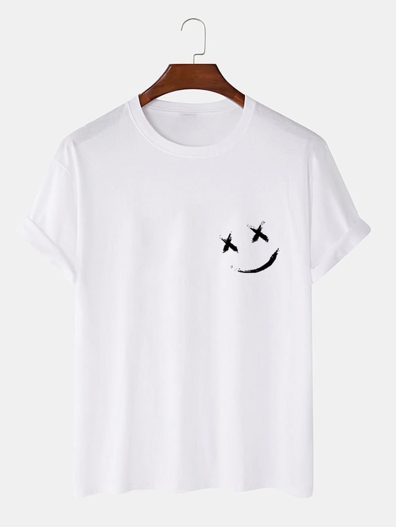 Herr Smile Brösttryck O-hals Casual Lös Kortärmad T-shirt