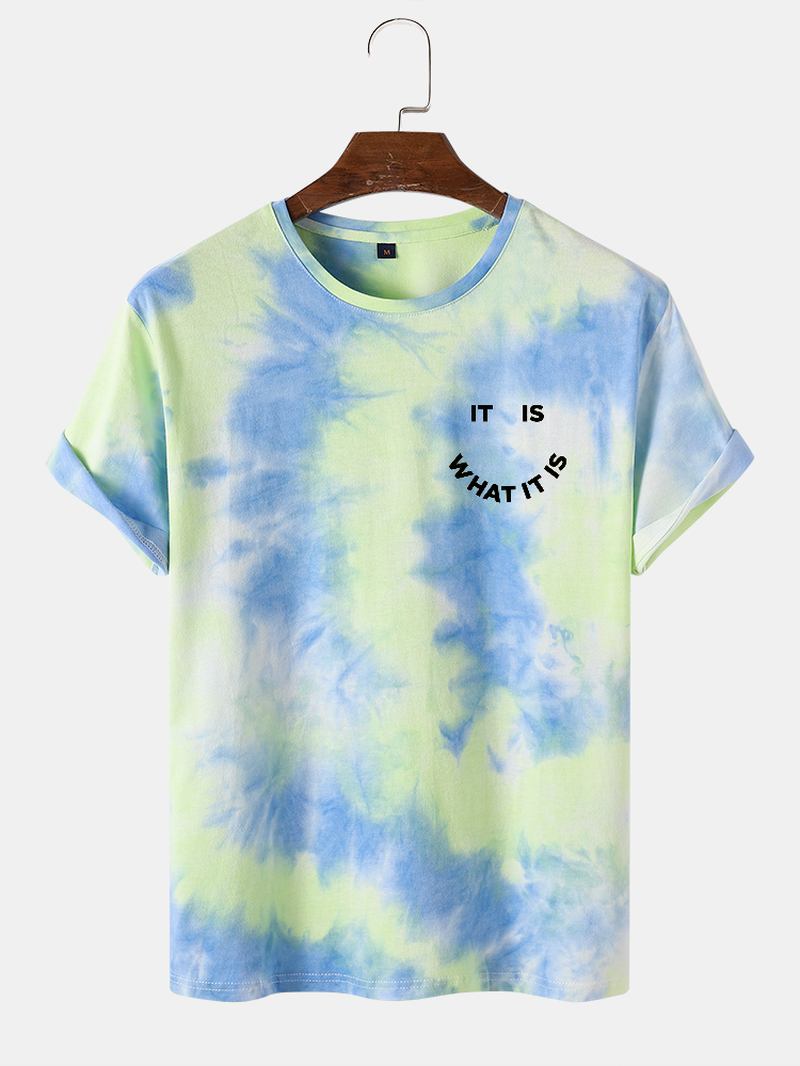 Herr Smile Letter Med Tryck Tie Dye Crew Neck Street T-shirts