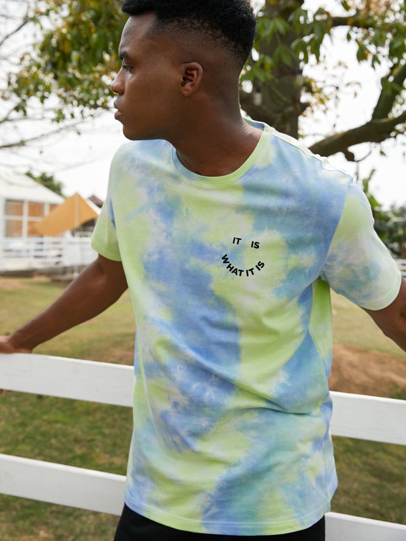 Herr Smile Letter Med Tryck Tie Dye Crew Neck Street T-shirts