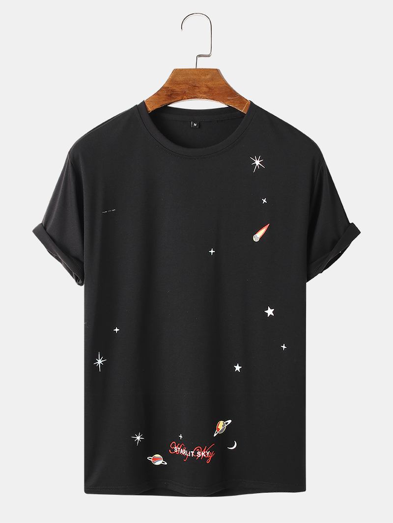 Herr Space Element Med Tryck O-neck 100% Bomull Kortärmad T-shirt