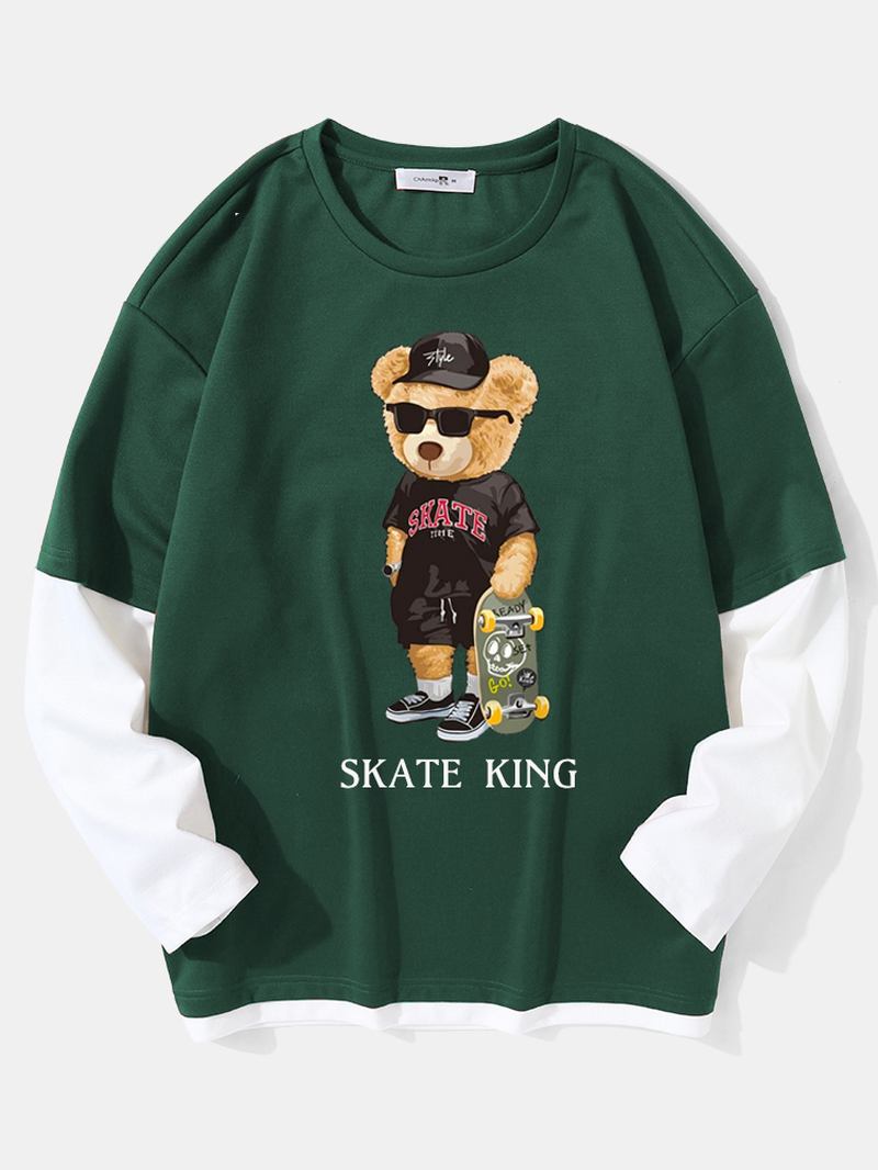 Herr Street Teddy Bears Med Tryck Fakes Two Crew Neck T-shirts