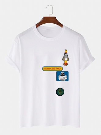 Herr Tecknad Astronaut Rocket Med Tryck O-hals 100% Bomull T-shirt