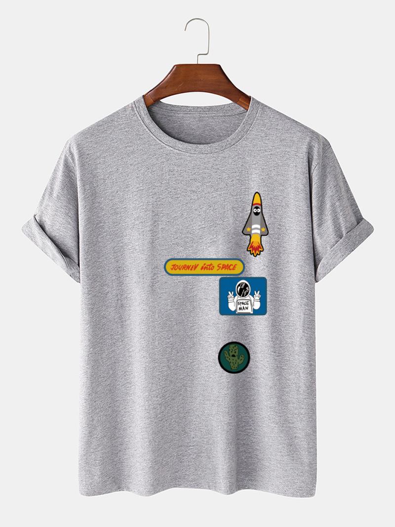 Herr Tecknad Astronaut Rocket Med Tryck O-hals 100% Bomull T-shirt