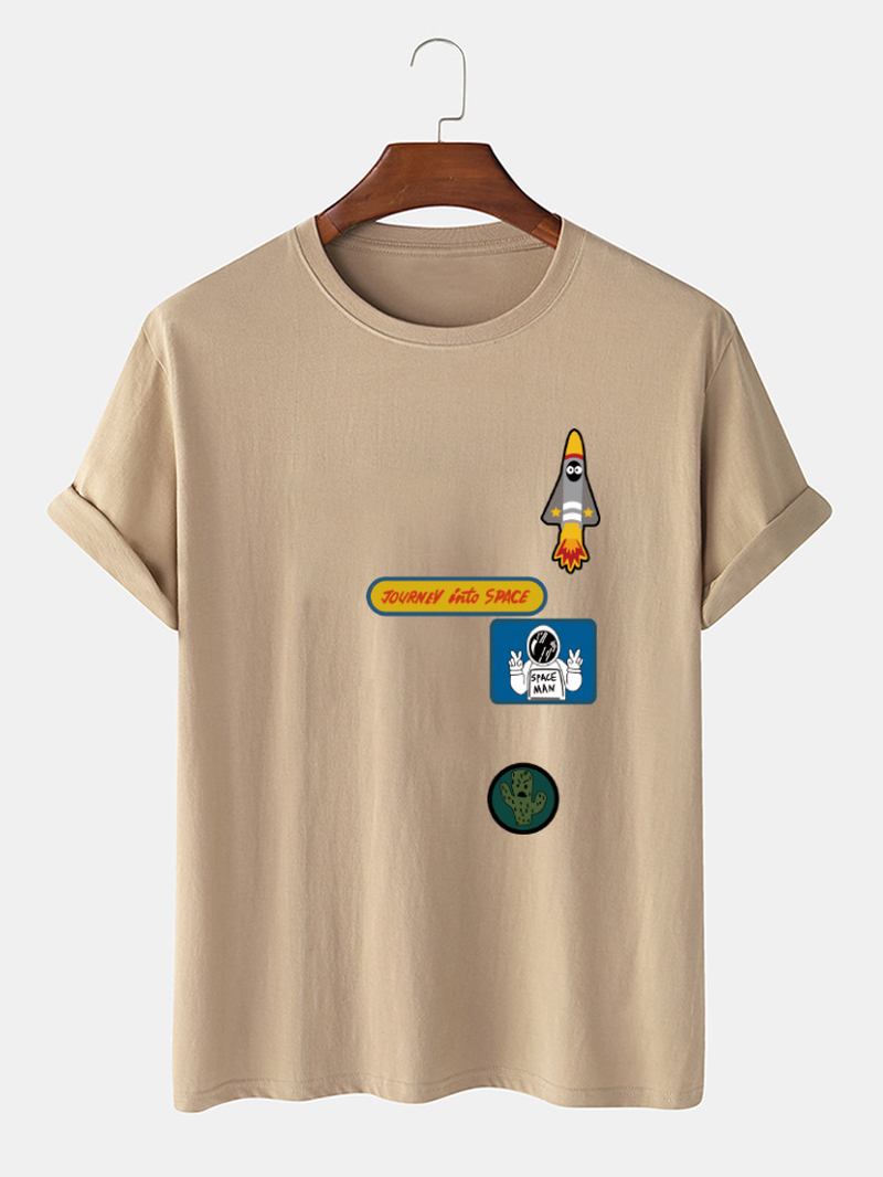 Herr Tecknad Astronaut Rocket Med Tryck O-hals 100% Bomull T-shirt