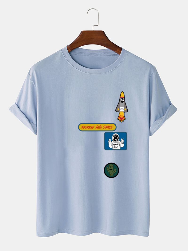 Herr Tecknad Astronaut Rocket Med Tryck O-hals 100% Bomull T-shirt