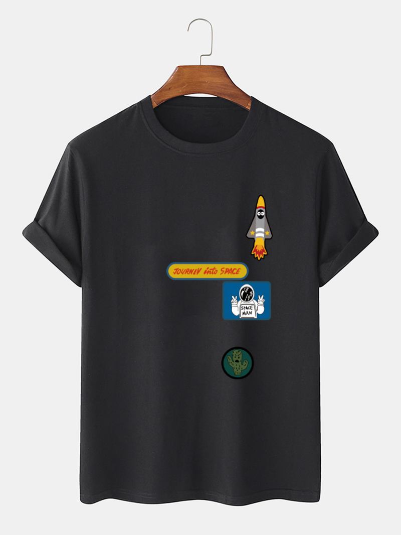 Herr Tecknad Astronaut Rocket Med Tryck O-hals 100% Bomull T-shirt