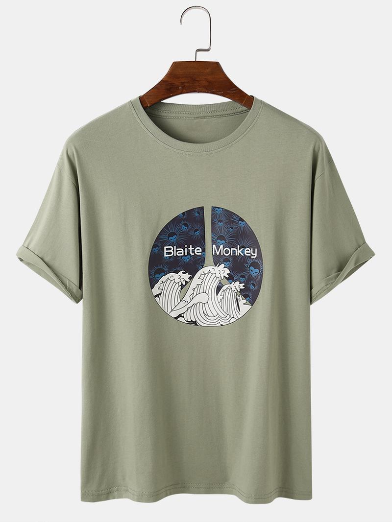 Herr Ukiyo Grafiskt Tryck O-hals Avslappnad Kortärmad T-shirt