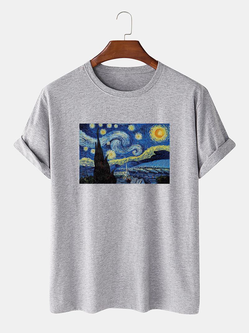 Herr Van Gogh Stjärnhimmel Oljemålning 100% Bomull Kortärmade Designer-t-shirts