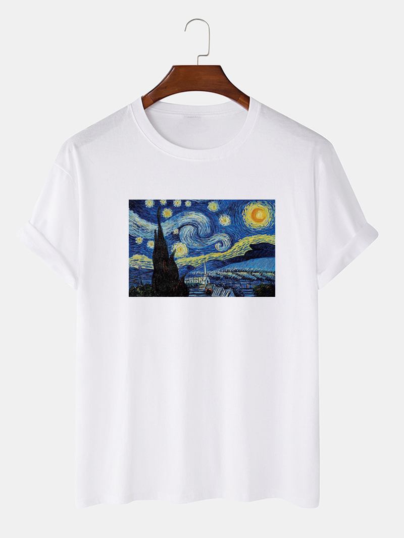 Herr Van Gogh Stjärnhimmel Oljemålning 100% Bomull Kortärmade Designer-t-shirts