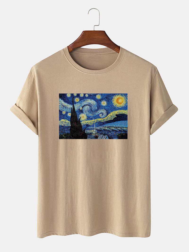 Herr Van Gogh Stjärnhimmel Oljemålning 100% Bomull Kortärmade Designer-t-shirts