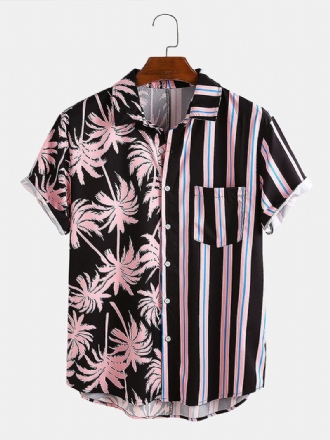 Herrkläder 2023 Sommar Nya Coconut Med Tryck Randiga Sömmar Casual Holiday Skjorta Kortärmad Camisas Para Hombre