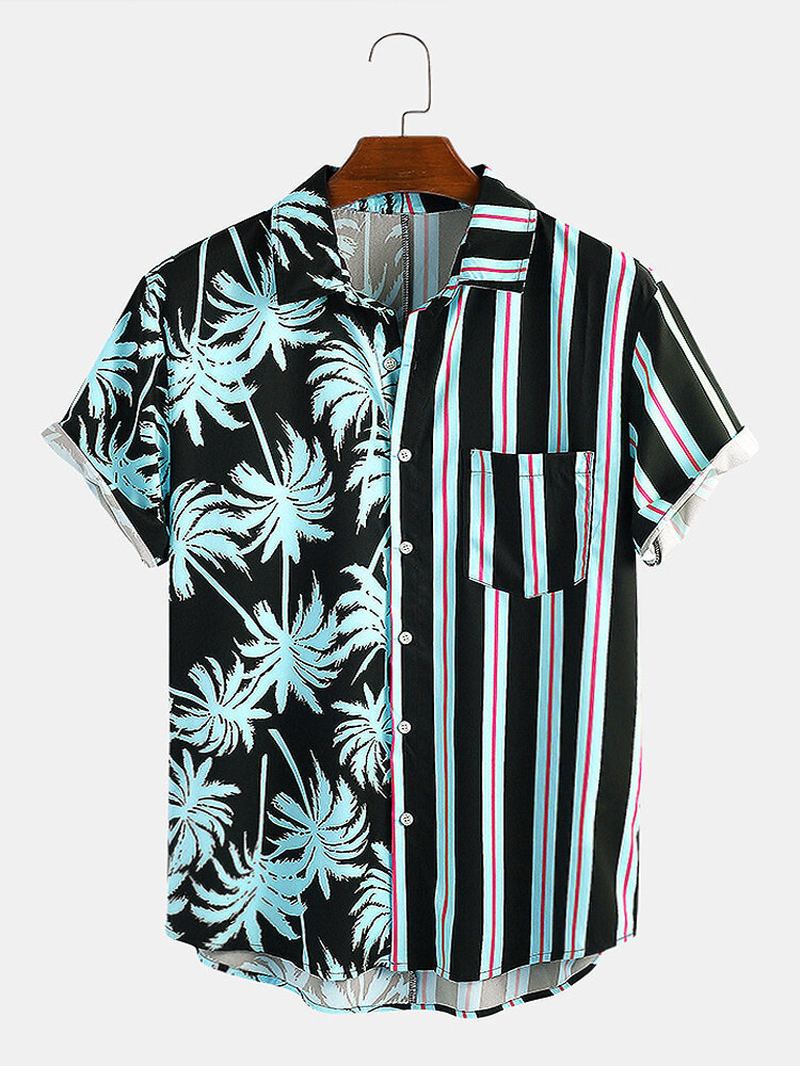 Herrkläder 2023 Sommar Nya Coconut Med Tryck Randiga Sömmar Casual Holiday Skjorta Kortärmad Camisas Para Hombre