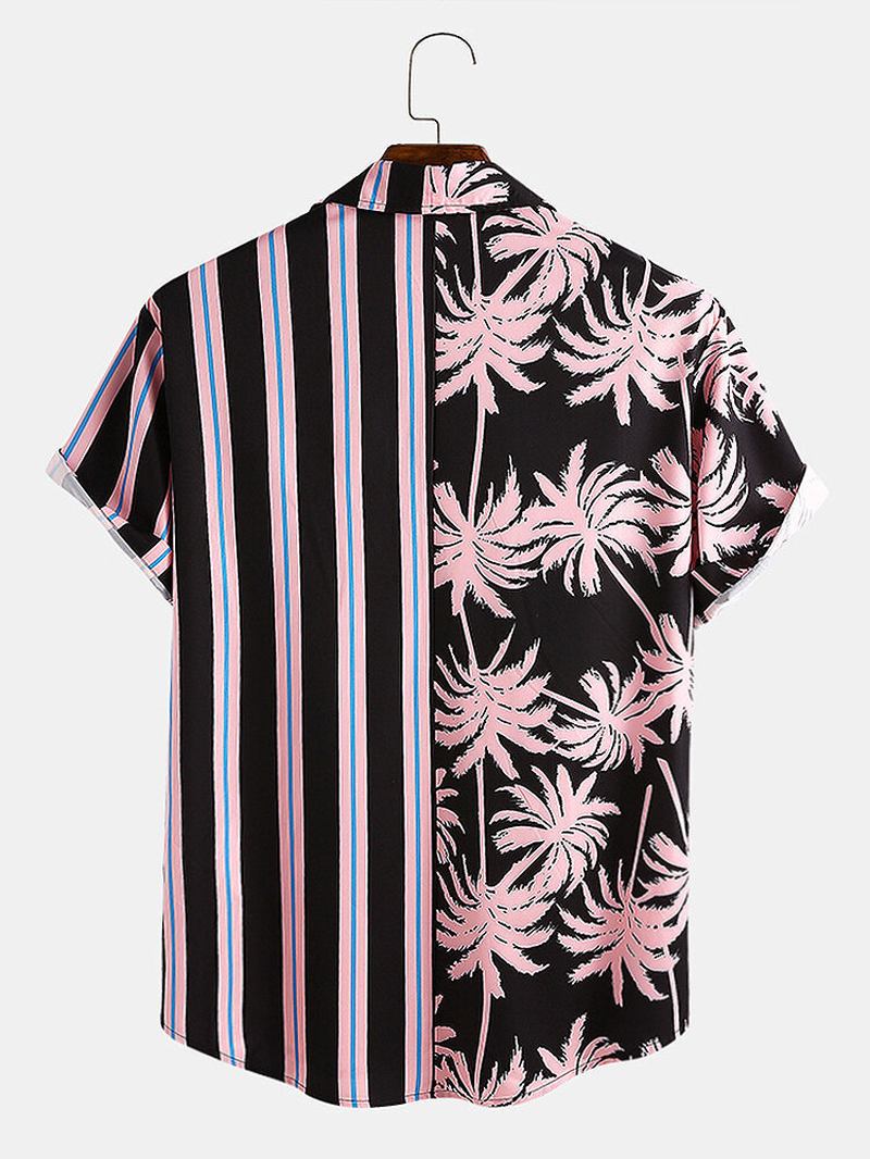 Herrkläder 2023 Sommar Nya Coconut Med Tryck Randiga Sömmar Casual Holiday Skjorta Kortärmad Camisas Para Hombre